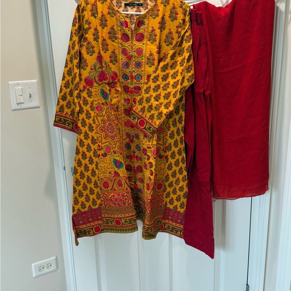 Vibrant Yellow and Red Women's Dress - Picture 4 of 5